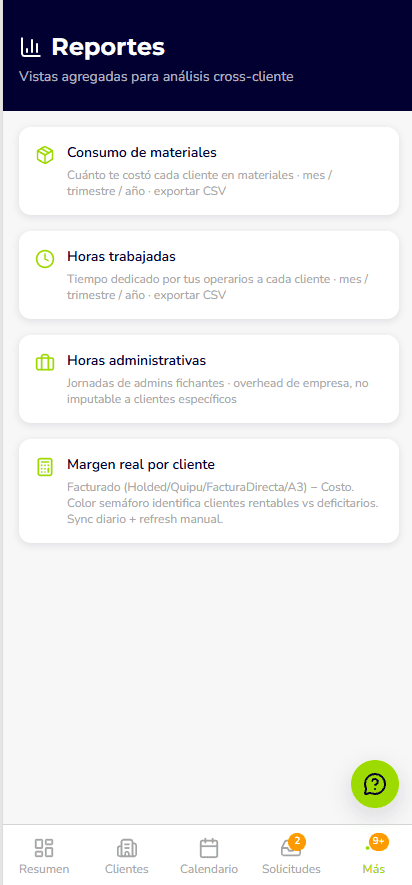 Reportes de margen y costes por cliente